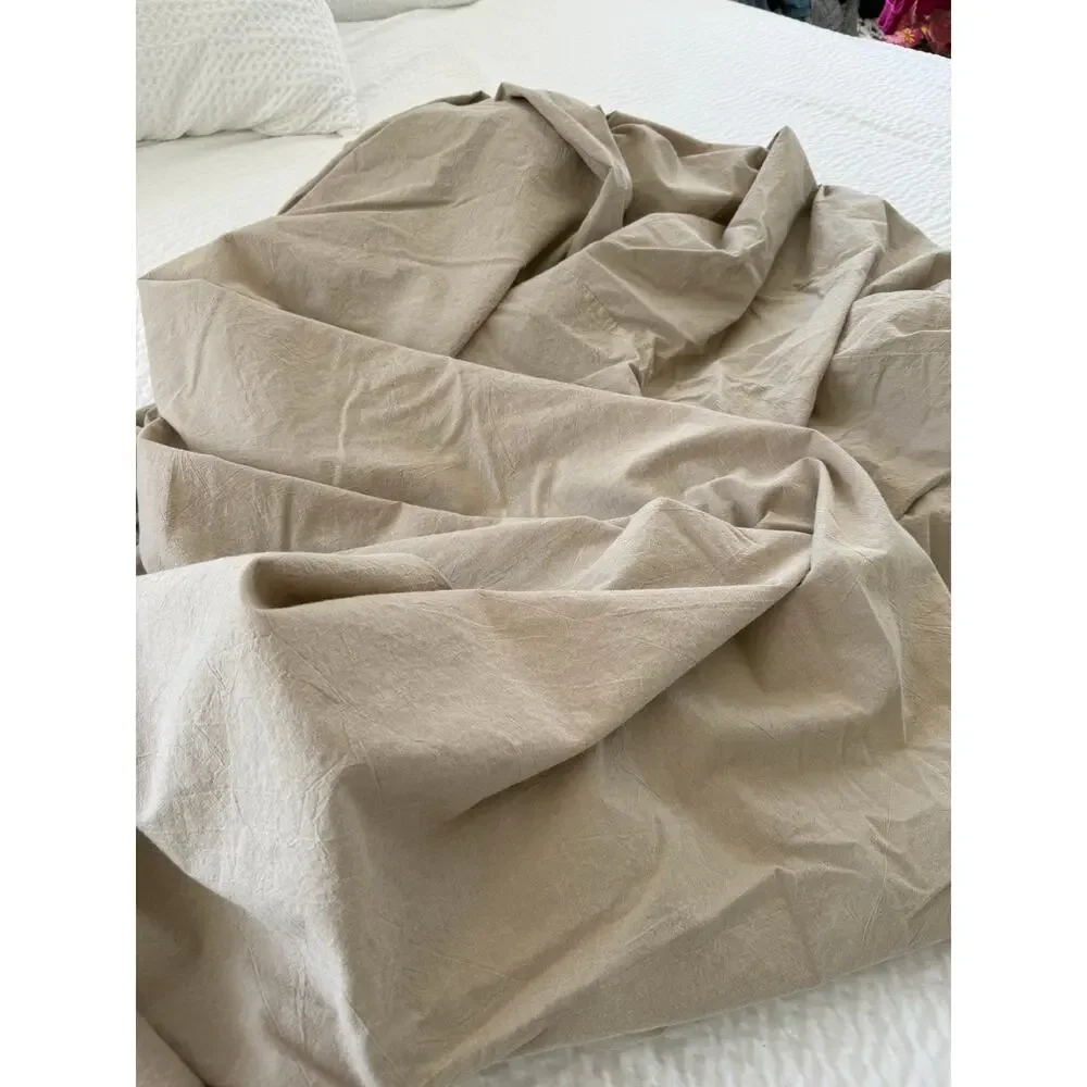 MooMee Queen Duvet Cover Cotton Linen Look Minimalist Neutral Bedding